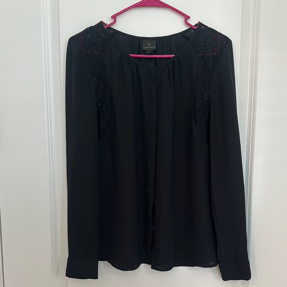 Vince Camuto Black Long Sleeve Relaxed Blouse